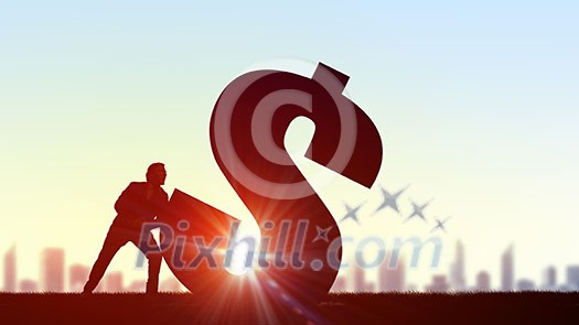 Silhouette of businessman and big dollar currency symbol