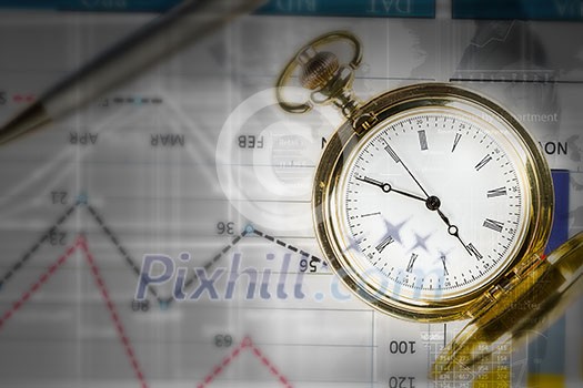 Pocket watch and business concepts on digital background Pocket watch and business concepts on digital background