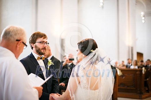 Portrait of a young wedding couple on their wedding day Portrait of a young wedding couple on their wedding day