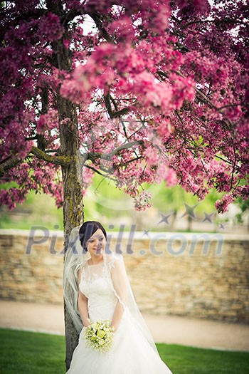 Portrait of a young wedding couple on their wedding day