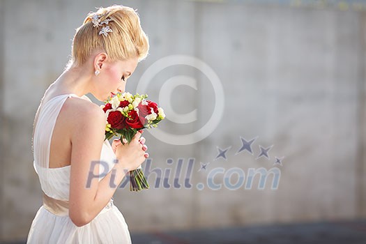 Gorgeous bride on her wedding day (color toned image; shallow DOF)