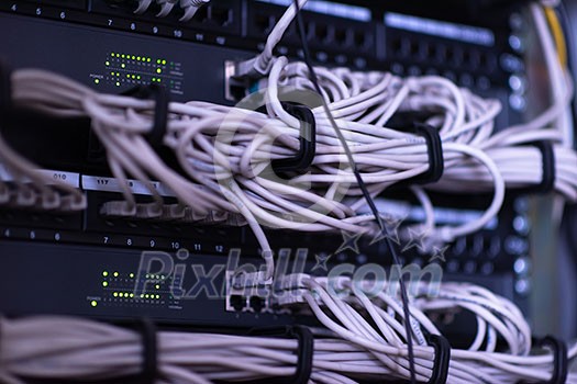 optical cables connected to the main server in the server room of the data center optical cables connected to the main server in the server room of the data center