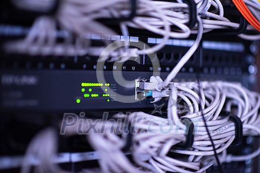 optical cables connected to the main server in the server room of the data center optical cables connected to the main server in the server room of the data center
