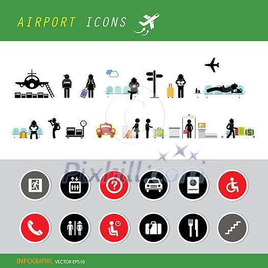 vector airport terminal icon set 