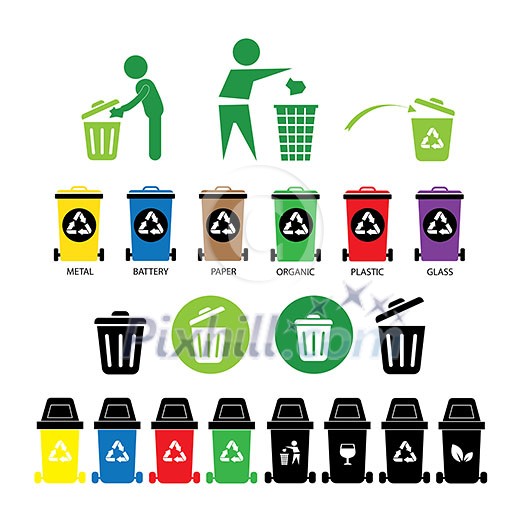 recycling bin icons set  on white  background 