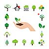 vector hand and tree symbol set 