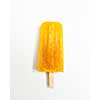 Homemade orange ice lolly sorbet on white background with space for text. The concept of healthy dietary dessert. Top view