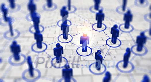 Abstract social network concept, connecting human figures by network graph. Abstract social network concept, connecting human figures by network graph.