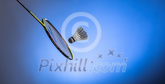 Badminton racket and shuttlecock closeup Badminton racket and shuttlecock closeup
