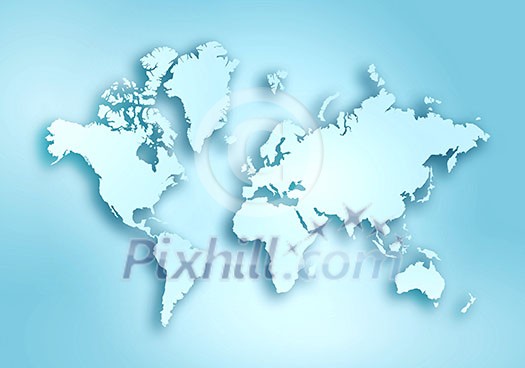 Simple world digital map with outlined continents in light blue colour Simple world digital map with outlined continents in light blue colour