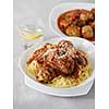Delicious homemade meat balls in tomato sauce with spaghetti