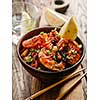 Large grilled BBQ shrimp with sweet chili sauce, green onion and lemon
