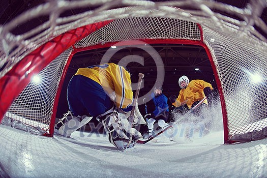 ice hockey goalkeeper player on goal in action ice hockey goalkeeper player on goal in action