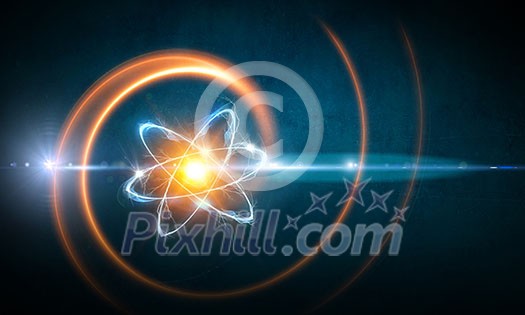 Atom in space as concept of science technology energy Atom in space as concept of science technology energy
