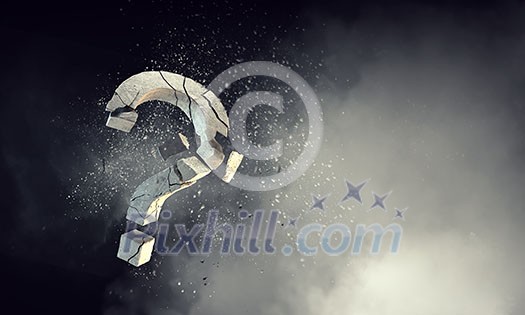 Conceptual image with stone broken question mark. Mixed media Conceptual image with stone broken question mark. Mixed media