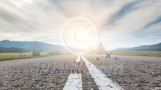 Natural summer landscape with asphalt road to horizon Natural summer landscape with asphalt road to horizon