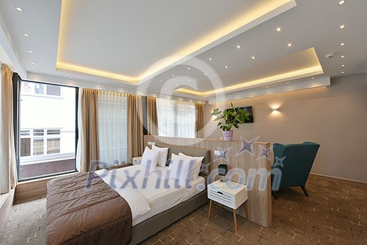 hotel room in modern architecture style comfortable bed in and luxury decorations