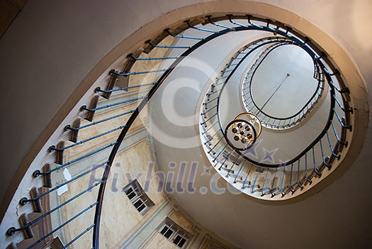 Paris, France - August 05, 2006: Spiral staircase and vintage chandelier in the gallery of Vivienne. Paris Paris, France - August 05, 2006: Spiral staircase and vintage chandelier in the gallery of Vivienne. Paris