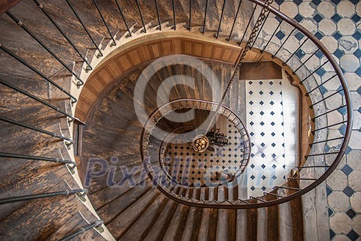 Paris, France - August 05, 2006: Top view of the architectural element of the spiral staircase in the gallery of Vivienne