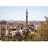 Barcelona, Spain - April 15, 2013: Gatehouse at the main entrance to Park Guell, which were originally designed as the caretaker's house is the famous architectural town
