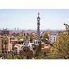 Barcelona, Spain - April 15, 2013: Gatehouse at the main entrance to Park Guell, which were originally designed as the caretaker's house is the famous architectural town