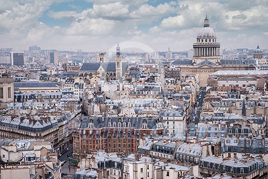 top view of one of the towers of Notre Dame . In the background is seen Pantheon of Paris. top view of one of the towers of Notre Dame . In the background is seen Pantheon of Paris.