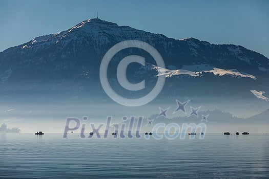 Mount Rigi seen from Zug with over the Zugersee, Switzerland Mount Rigi seen from Zug with over the Zugersee, Switzerland