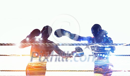 Silhouette of boxer man on white background. Mixed media Silhouette of boxer man on white background. Mixed media