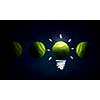 Light bulb and big tennis ball as sign for creativity