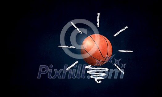 Light bulb and basket ball as sign for creativity Light bulb and basket ball as sign for creativity