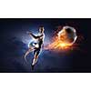 Soccer player kicking ball. Elements of this image are furnished by NASA