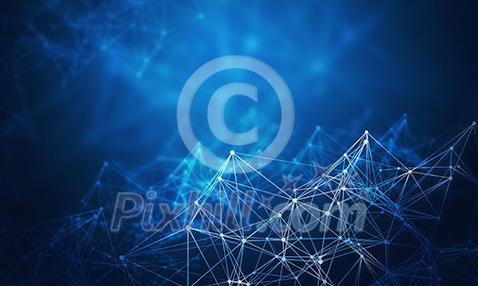 Abstract blue background with connection lines and dots. 3d rendering