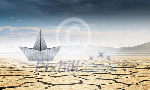 Dollar banknote ship in desert as symbol for financial crisis Dollar banknote ship in desert as symbol for financial crisis