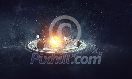 Background image with planets of sun system. Mixed media Background image with planets of sun system. Mixed media
