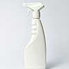 White blank plastic spray detergent bottle on light gray background, with copy space. Mockup.
