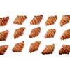 Freshly baked homemade delicious croissants pattern on a white background. Continental breakfast concept.
