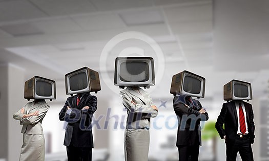 Businesspeople with monitor instead of head. Mixed media Businesspeople with monitor instead of head. Mixed media