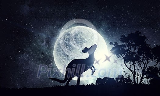 African landscape with wildlife at full moon background African landscape with wildlife at full moon background