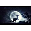 African landscape with wildlife at full moon background