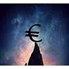 Euro symbol silhouette on peak. Mixed media
