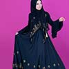 beautiful muslim woman in fashinable dress with hijab isolated on modern plastic pink background representing modern islam fashion and ramadan kareem concept