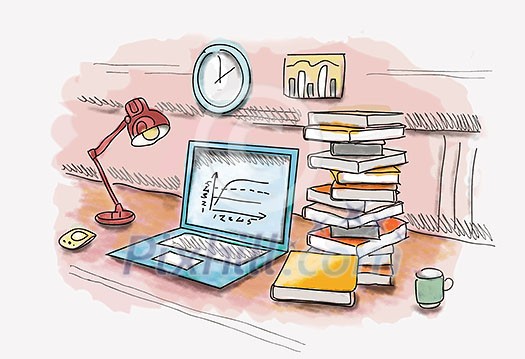 Colored illustration of workplace with different office staff Colored illustration of workplace with different office staff