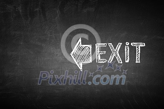 Exit word drawn with chalk on concrete wall