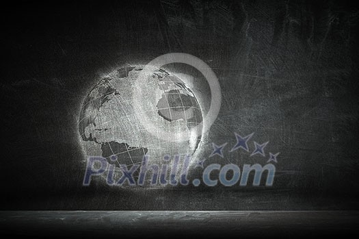 Digital planet in palm on concrete background Digital planet in palm on concrete background