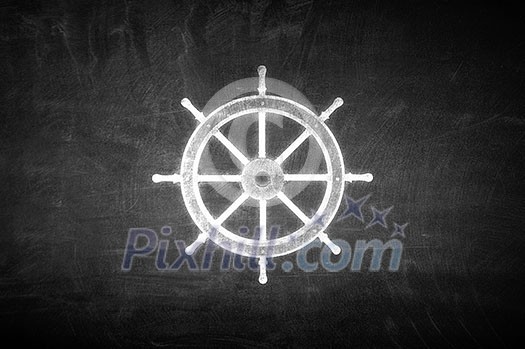 Navigation wheel shadow sign on concrete background Navigation wheel shadow sign on concrete background
