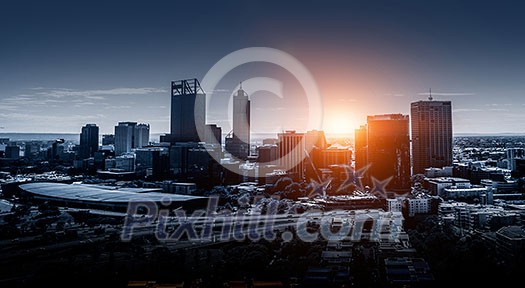 Night business city downtown with blurred lights