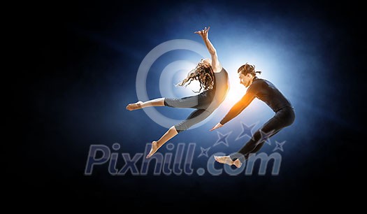 Couple of gymnasts dancing together. Mixed media Couple of gymnasts dancing together. Mixed media