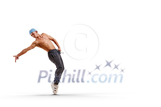 Young hip hop dancer performing over white background
