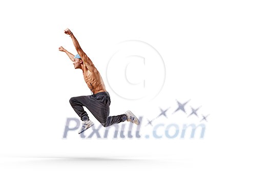 Young hip hop dancer performing over white background