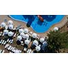 colorful water park aquapark water splash aerial top view of happy unidentified people and kids having fun and get relaxed